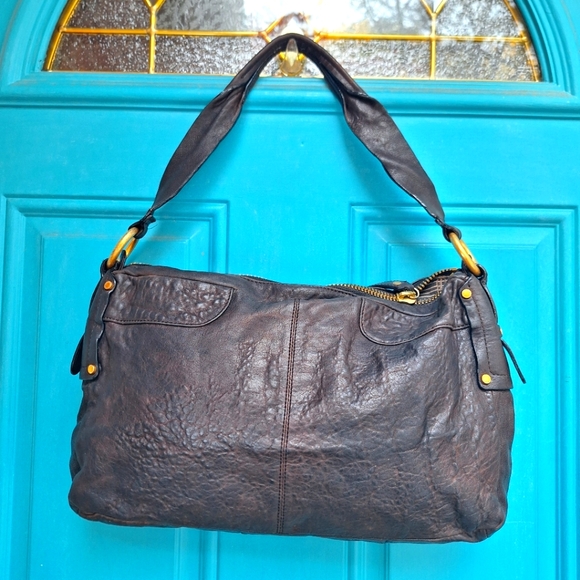 Genuine Leather Boho Purse Vintage Handbag Retro 90s Punk Grunge Bag Zipper Trim - Picture 4 of 17
